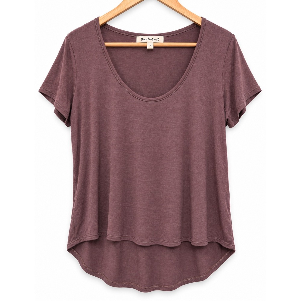 Three Bird Nest Scoop Neck Bralette Tee Medium Mocha High Low Boho Tunic